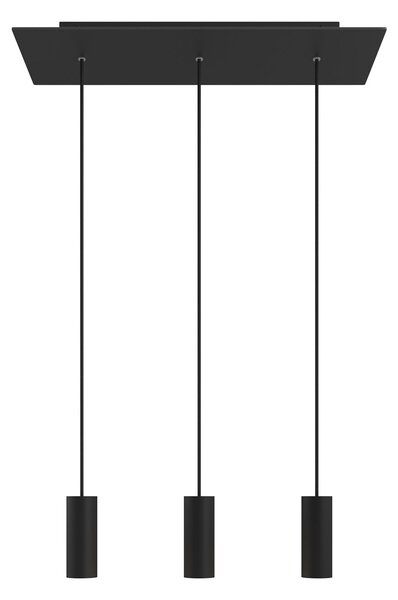 Creative cables Závěsná lampa se 3 světly, s obdélníkovým XXL baldachýnem Rose-one, textilním kabelem a kovovými stínidly Tub-E14 Barva: Matný černý dibond