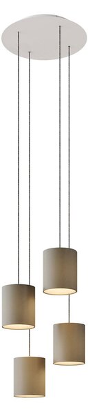 Creative cables Závěsná lampa se 4 světly, s kulatým XXL baldachýnem Rose-one, textilním kabelem a válcovými plátěnými stínidly Barva: Šedý arenal, Montáž: Sestavený