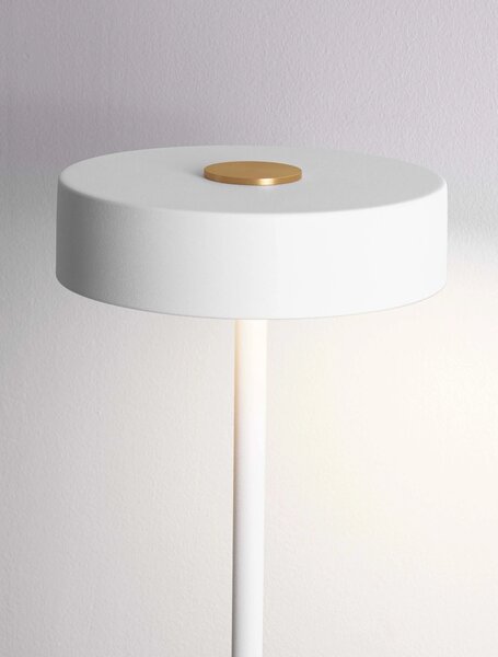 LED černo-dřevěná stojací lampa Thea – Bílá