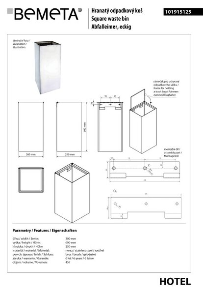Bemeta Design Odpadkový koš, 45 l, nerez, mat - 101915125