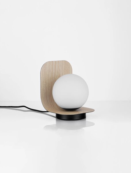 LED dřevěno-černá stolní lampa Kamen – Zlatá