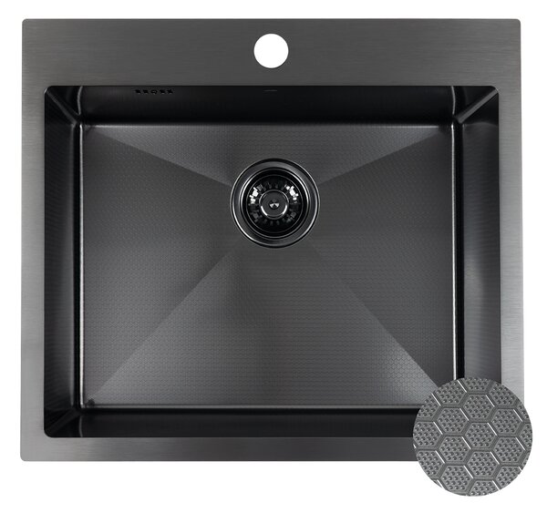 Laveo Malawi, 1-komorový nerezový dřez 580x500x200 mm, černá, LAV-SLM_710H