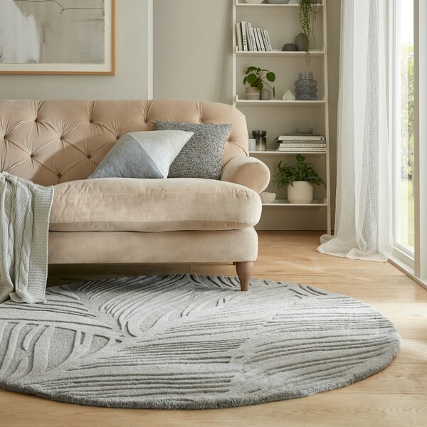 Flair Rugs, Kusový koberec Solace Lino Leaf Grey kruh, 160x160 (průměr) kruh, šedá, ložnice
