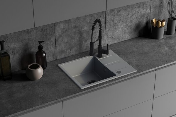 Kuchinox Laut, 1-komorový granitový dřez 560x440x174 mm + sifon, šedá, LAV-SBZ_513Y