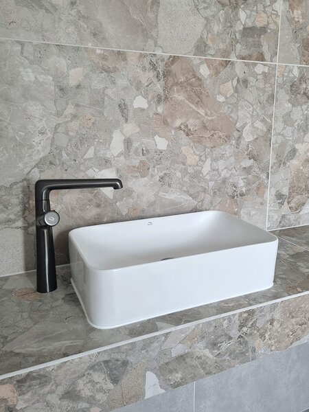 Laveo Kvadrato, umyvadlo na desku 485x295x125 mm, bílá lesklá, LAV-VUK_6249