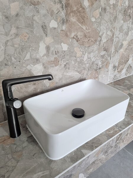 Laveo Kvadrato, umyvadlo na desku 485x295x125 mm, bílá lesklá, LAV-VUK_6249