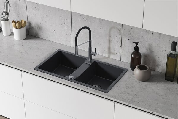 Kuchinox Rab, 2-komorový granitový dřez 800x440x186 mm, černá skvrnitá, LAV-SBF_720Y