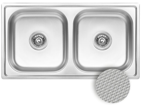 Kuchinox Standard, 2-komorový nerezový dřez 780x430x195 mm, drážkovaný dekor, ocelová, LAV-SKS_320T