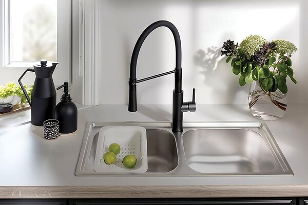 Kuchinox Standard, 2-komorový nerezový dřez 780x430x195 mm, drážkovaný dekor, ocelová, LAV-SKS_320T