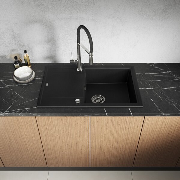 Laveo Megalo, kuchyňský granitový dřez 790x490x230 mm, černá, LAV-SBE_711T