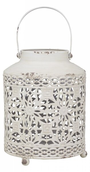 Krémová antik kovová lucerna Fleur-de-pot - Ø16*22cm - Chic Antique