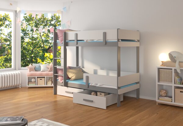 Dětská patrová postel ETIONA + 2x matrace, 80x180, bílá/šedá