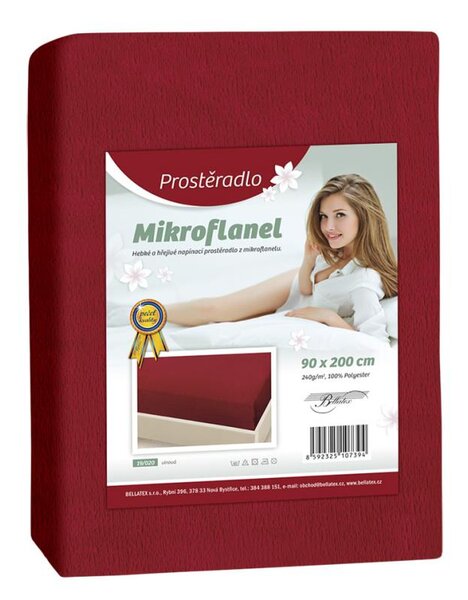 BELLATEX Prostěradlo Mikroflanel Červená 90x200 cm