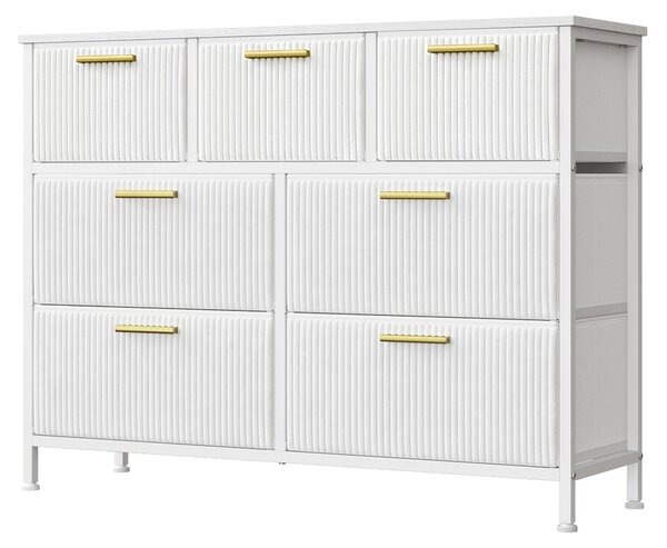 SONGMICS Komoda se 7 zásuvkami, skříň do obývacího pokoje s potahovou látkou, rozměry 98,7 x 30 x 74,7 cm, bílá barva