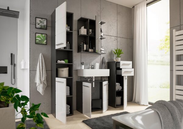 MIDI SKŘÍŇKA, antracitová, vysoce lesklá bílá, 34/104/31 cm Xora - Koupelnové série, Online Only