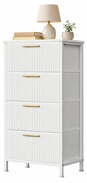 SONGMICS Komoda se 4 zásuvkami, úzká komoda z textilie, 39,6 x 30 x 96,2 cm, bílá