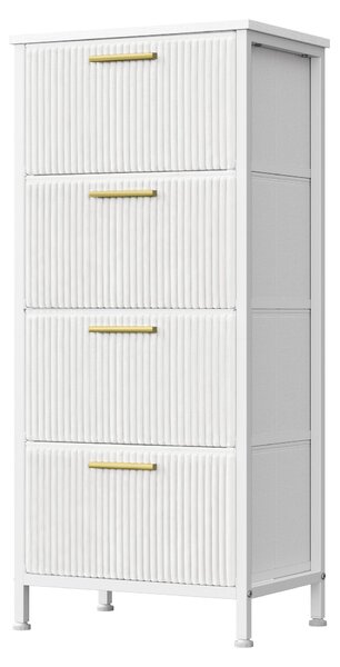 SONGMICS Komoda se 4 zásuvkami, úzká komoda z textilie, 39,6 x 30 x 96,2 cm, bílá