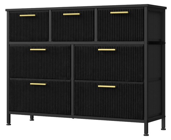 SONGMICS Komoda se 7 zásuvkami, skříň do obývacího pokoje s potahovou látkou, rozměry 98,7 x 30 x 74,7 cm, barva: černá
