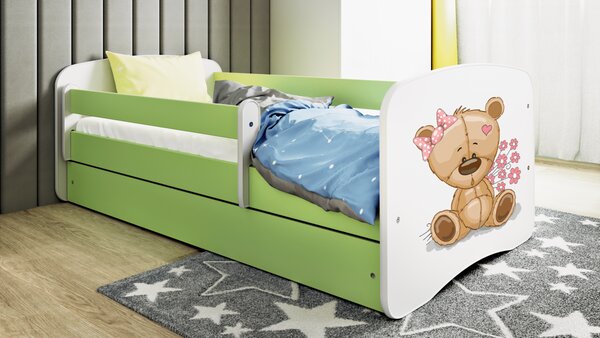 Kocot kids Dětská postel Babydreams méďa s kytičkami zelená, varianta 70x140, bez šuplíků, bez matrace