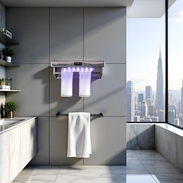 Elektrický sušák na ručníky s UV dezinfekcí do koupelny/kuchyně, nástěnný, šířka 60 cm, 450 W, ElectricSun PREMIUM, šedý