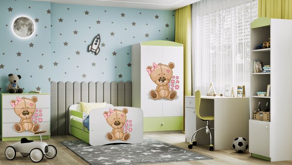 Kocot kids Dětská postel Babydreams méďa s kytičkami zelená, varianta 70x140, bez šuplíků, bez matrace