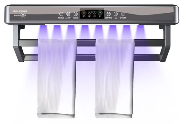 Elektrický sušák na ručníky s UV dezinfekcí do koupelny/kuchyně, nástěnný, šířka 60 cm, 450 W, ElectricSun PREMIUM, šedý