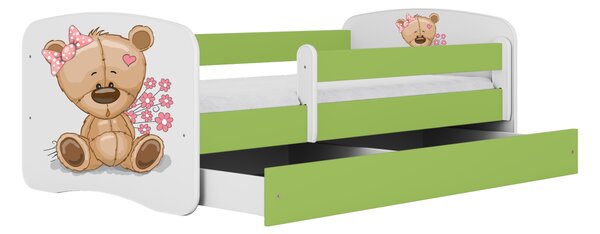 Kocot kids Dětská postel Babydreams méďa s kytičkami zelená, varianta 70x140, bez šuplíků, bez matrace