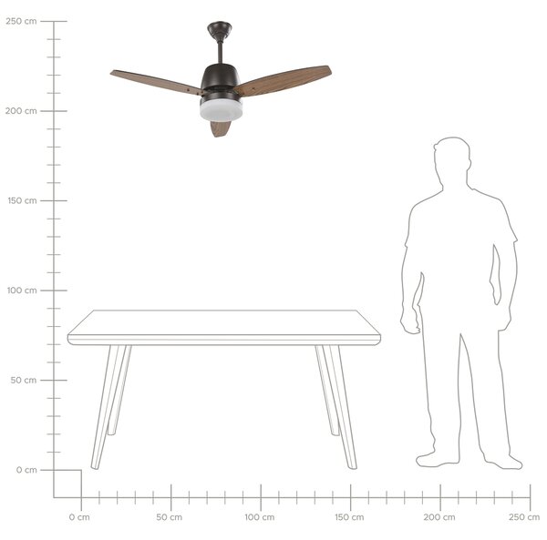 Stropní ventilátor se světlem MLAVA s dálkovým ovládáním LED Hnědá