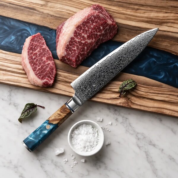 Šéfkuchařský nůž z damaškové oceli SaKuRo Blue 19,8 cm