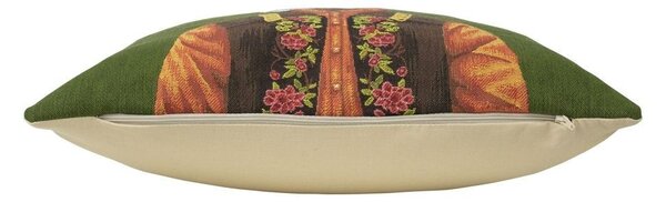 Zelený gobelínový polštář se zajícem ve vestě - 45*15*45cm - Mars & More
