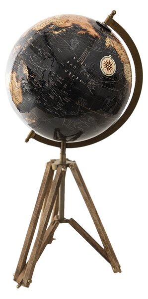 Černý dekorativní glóbus na dřevěné trojnožce Globe - 28*26*57 cm - Clayre & Eef