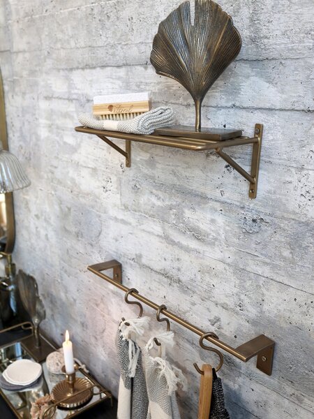 Bronzová antik nástěnná kovová polička Simon - 32*13*11cm - Chic Antique
