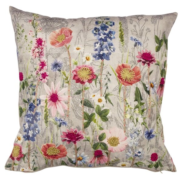 Béžový polštář rozkvetlá louka Flowers Poppy s výšivkou - 60*60*15cm - Mars & More