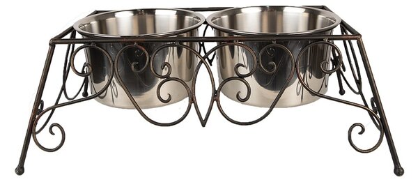 Velké hnědé kovové misky pro psa nebo kočku - 46*26*16 cm / 2x2000 ml - Clayre & Eef