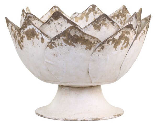 Béžová antik kovová dekorační mísa/ květináč na noze - Ø 29*19cm - Chic Antique