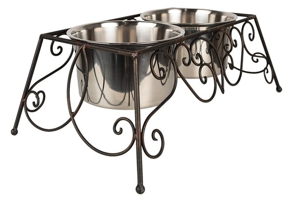 Velké hnědé kovové misky pro psa nebo kočku - 46*26*16 cm / 2x2000 ml - Clayre & Eef
