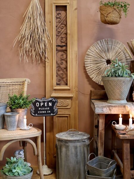 Černo-béžová antik litinová cedule Open/ Closed na noze – 25*15*70 cm - Chic Antique