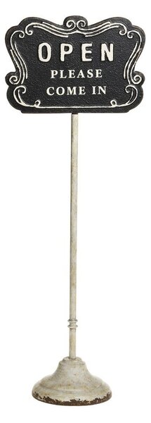 Černo-béžová antik litinová cedule Open/ Closed na noze – 25*15*70 cm - Chic Antique