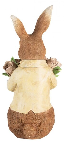 Dekorace hnědý králík s kyticí tulipánů - 19*23*39 cm - Clayre & Eef