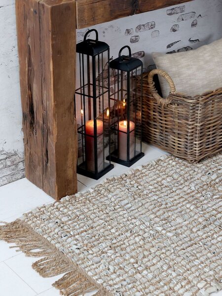 Přírodní jutový koberec s třásněmi a koženými dílky lly - 70*150 cm - Chic Antique