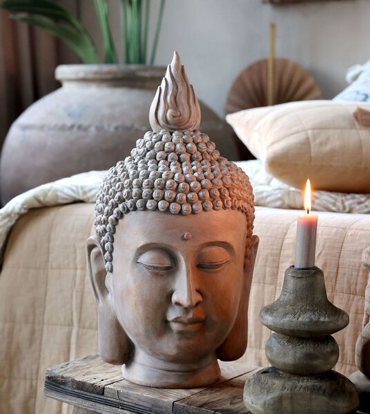 Béžová antik dekorace hlava Buddha - 21*22*40 cm - Chic Antique