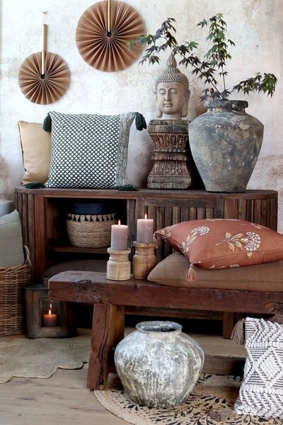 Béžová antik dekorace hlava Buddha - 21*22*40 cm - Chic Antique