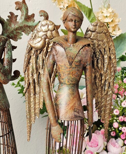 Hnědo-zlatá antik kovová dekorace anděl Aniel Brocante - 17*15*54 cm - Clayre & Eef