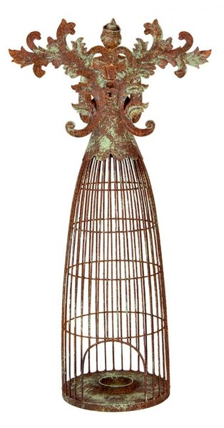 Rezavo-zelený dekorační svícen anděl Aniel Brocante - 29*17*58 cm - Clayre & Eef