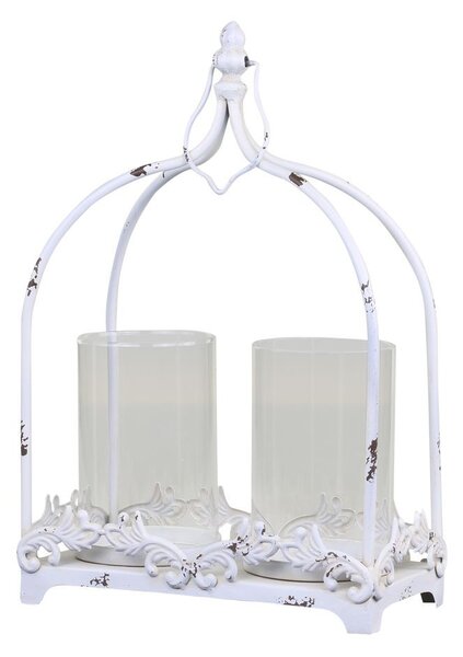 Krémová antik kovová lucerna na 2 svíčky Fleur - 25*12*38 cm - Chic Antique