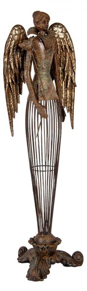 Hnědo-zlatá antik kovová dekorace anděl Aniel Brocante - 17*15*54 cm - Clayre & Eef