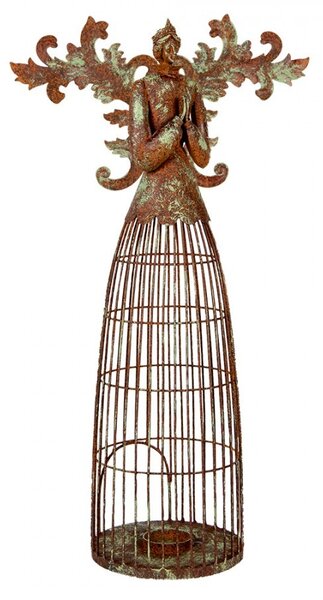 Rezavo-zelený dekorační svícen anděl Aniel Brocante - 29*17*58 cm - Clayre & Eef