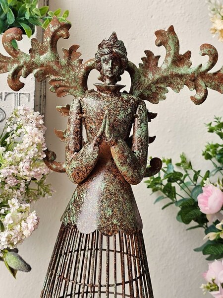 Rezavo-zelený dekorační svícen anděl Aniel Brocante - 29*17*58 cm - Clayre & Eef