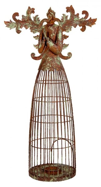 Rezavo-zelený dekorační svícen anděl Aniel Brocante - 29*17*58 cm - Clayre & Eef