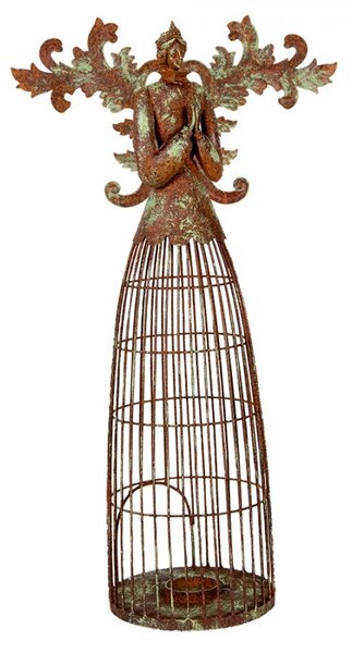 Rezavo-zelený dekorační svícen anděl Aniel Brocante - 29*17*58 cm - Clayre & Eef